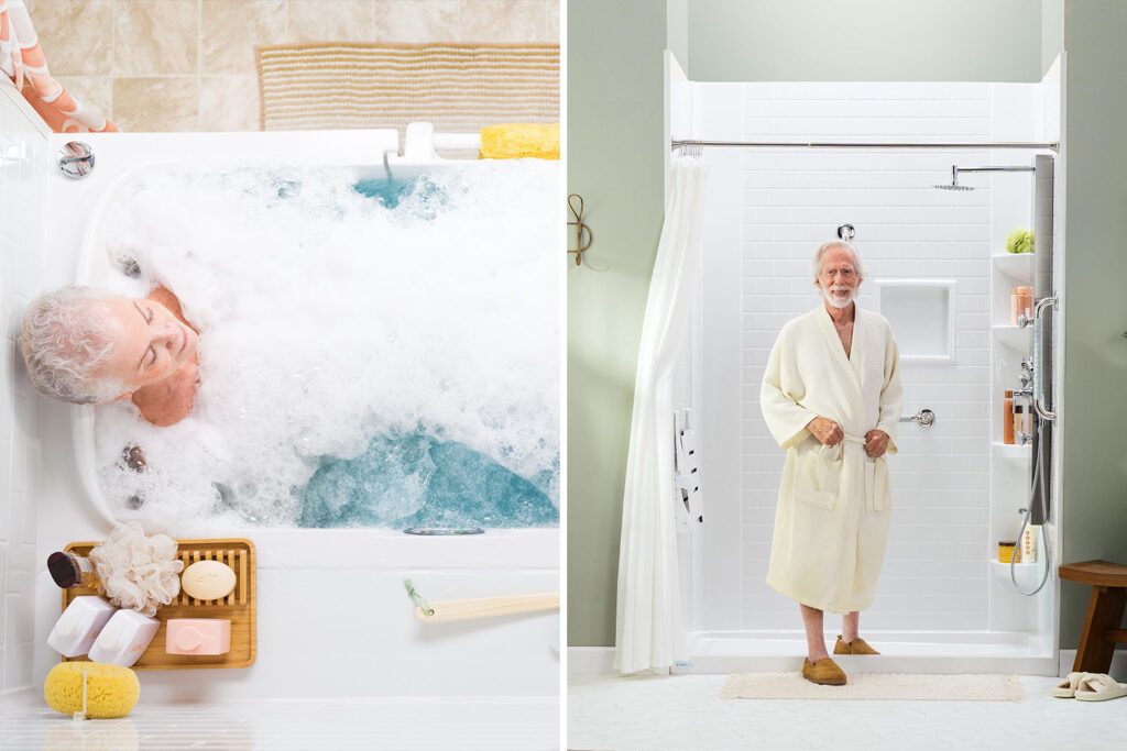 walk-in tub next to walk-in shower people bathing