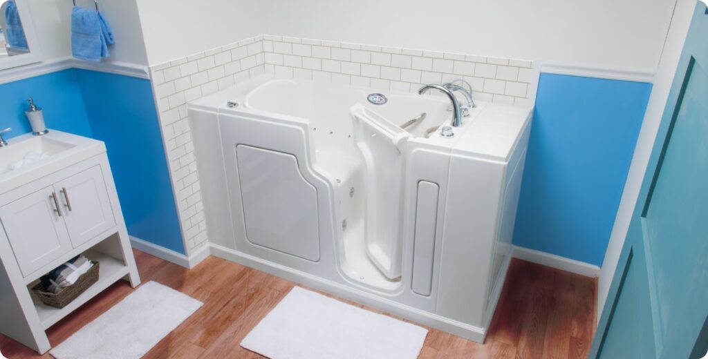 Walk-in tub with the wide door open