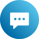 blue icon with a chat bubble