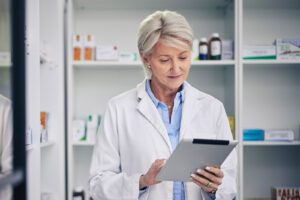 Doctor looking at a tablet