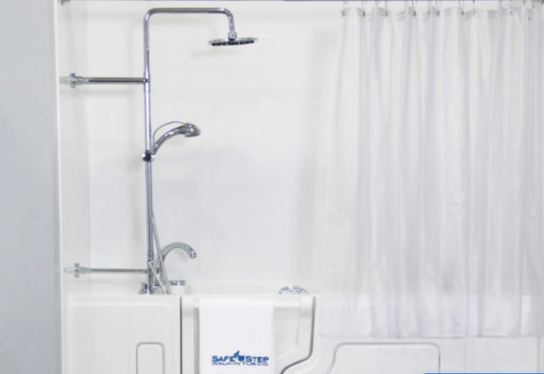 rainfall shower head with a shower curtain