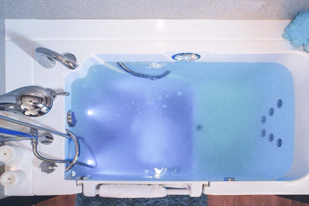 Chromotherapy lights in a walk-in tub