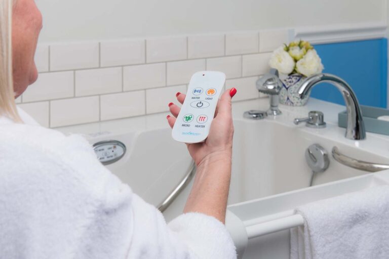 woman using the water-resistant remote