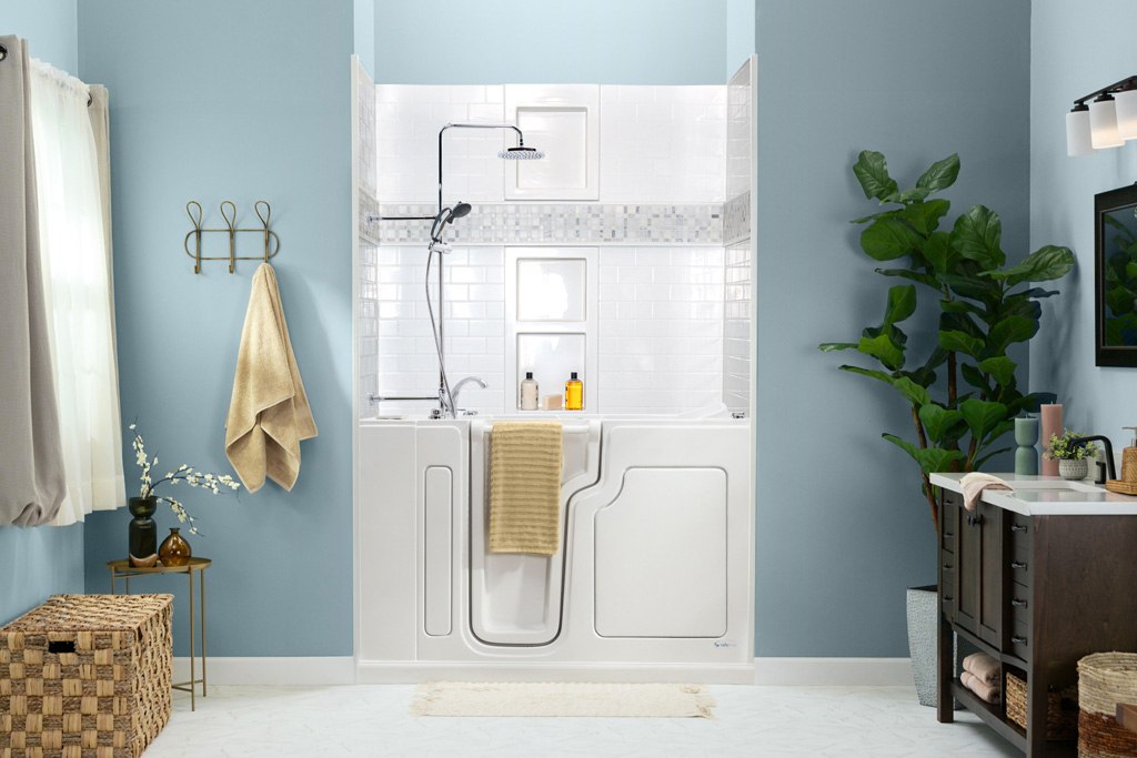Safe Step Hybrid Walk-In Tub with tile accent
