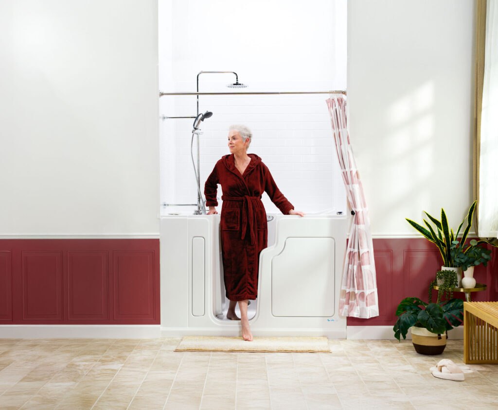 woman stepping out of walk-in tub