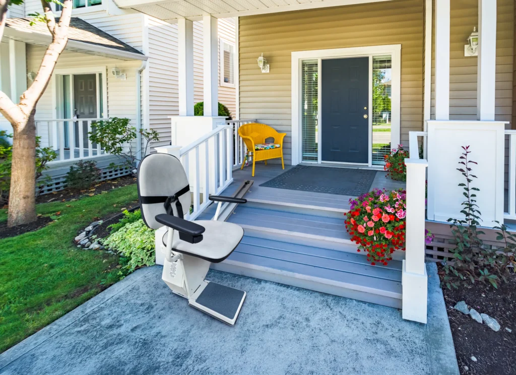 outdoor stairlift leading to the front porch