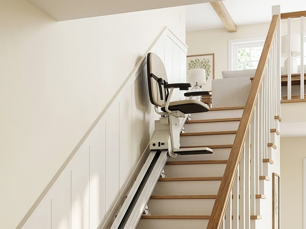 white indoor stairlift descending