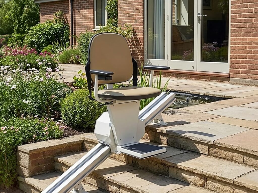outdoor stairlift on stone staircase