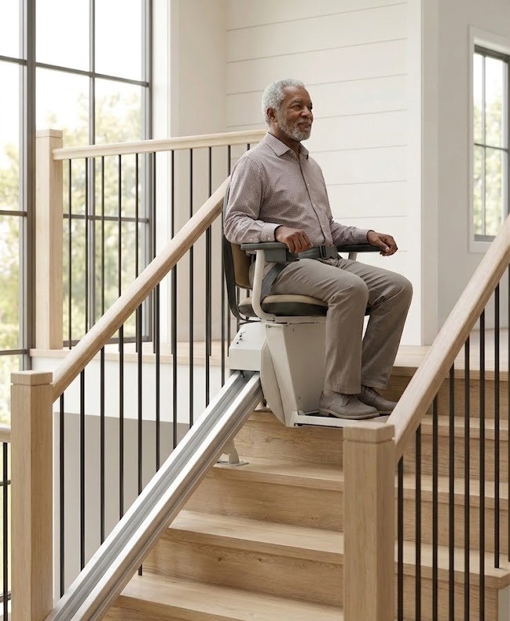 Man riding stairlift